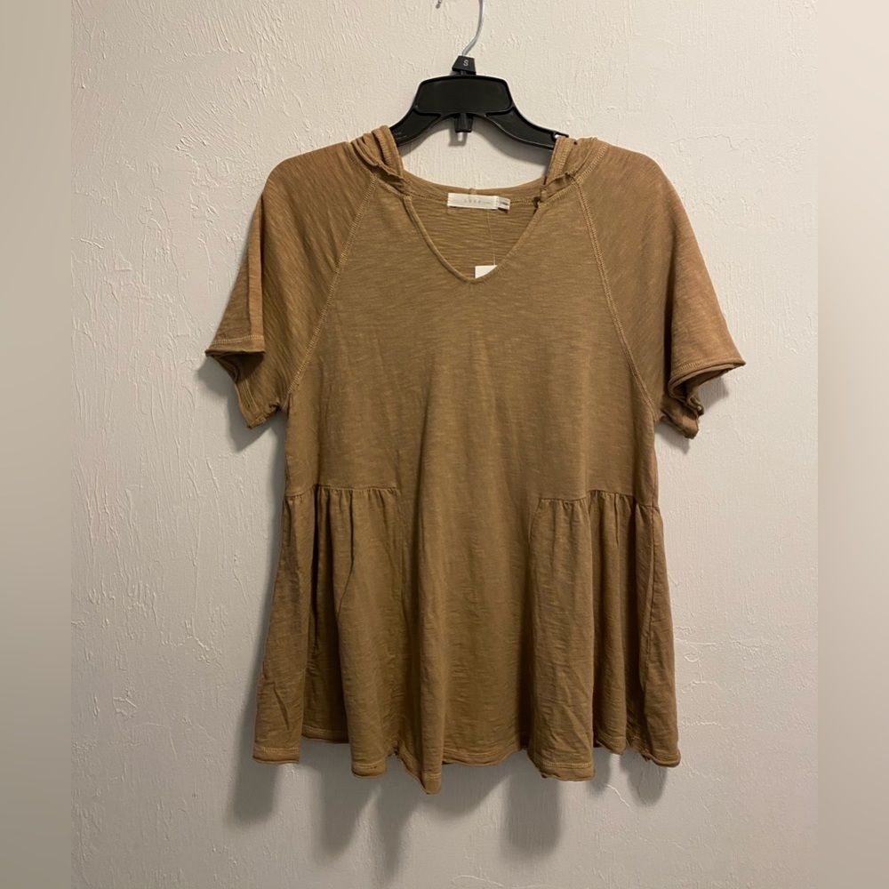 Lush Brown Hooded Flowy Top Size Small